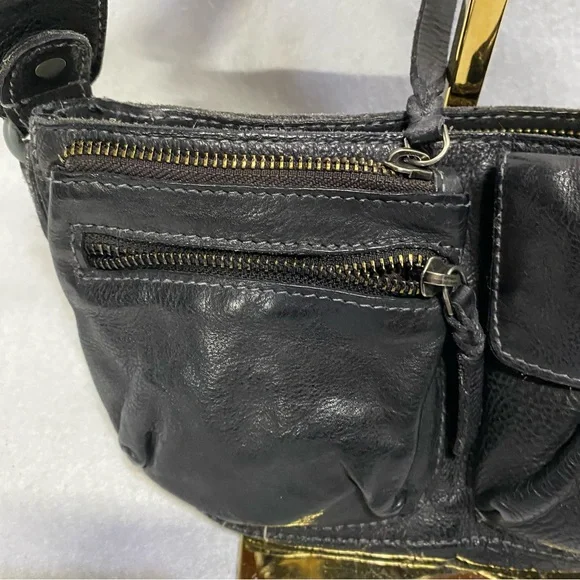 Free People Wade Leather Sling Black Crossbody Festival Bag - Picture 3 of 12